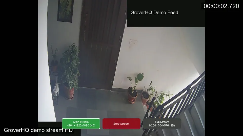 GroverHQ Camera Viewer live view on a Samsung TV with the HD stream