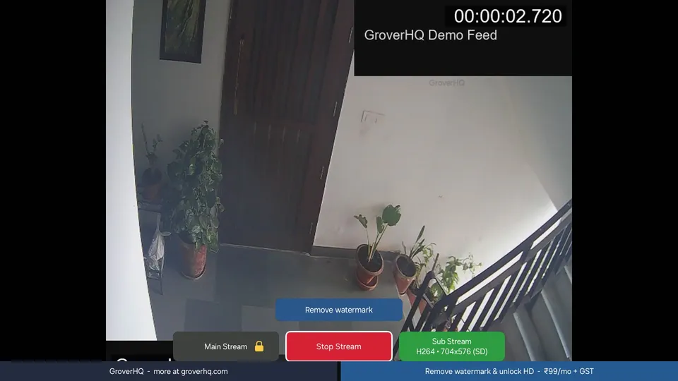 Free live view with the watermark and the ₹99 per month unlock tile